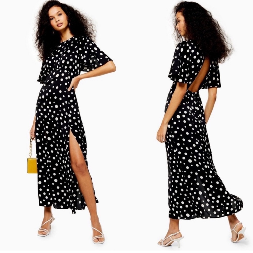 Topshop Black and White Polka Dot Midi Dress